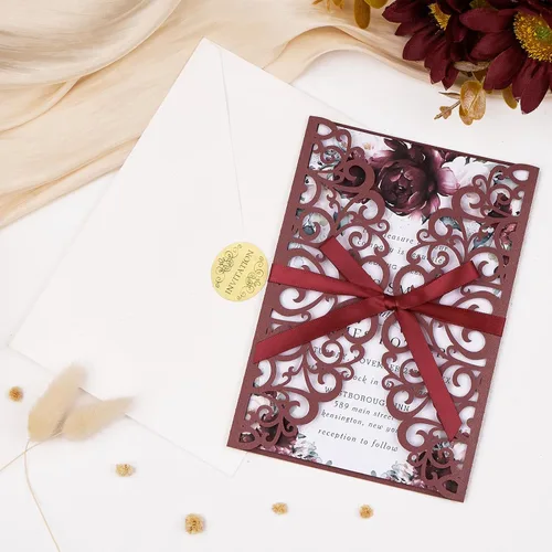 Miniatura 3 de 50 invitaciones de boda, invitaciones personalizadas cortadas con láser con sobres y tarjetas RSVP para quinceañera, despedida de soltera, baby