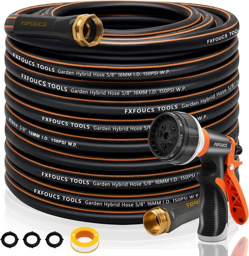 Miniatura 15 de Manguera de jardín resistente, manguera híbrida flexible y ligera de 5/8 pulgadas con presión de estallido de 600 PSI, mango giratorio y accesorios