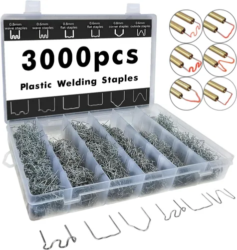 DLronwey Grapas de soldadura de plástico 3000 piezas, 6 tipos de grapas calientes para decoración, reparación automática, modelado arquitectónico,