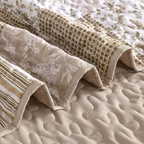 Miniatura 7 de Mybedsoul Juego de edredón bohemio beige tamaño individual, juego de colcha floral a cuadros de 3 piezas, juego de ropa de cama reversible