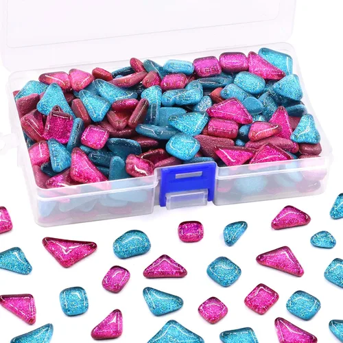 Miniatura 13 de Swpeet Azulejos de mosaico de vidrio de 1Ib Piezas de vidrieras para manualidades, colores mezclados y patrones (azulejos de mosaico E)