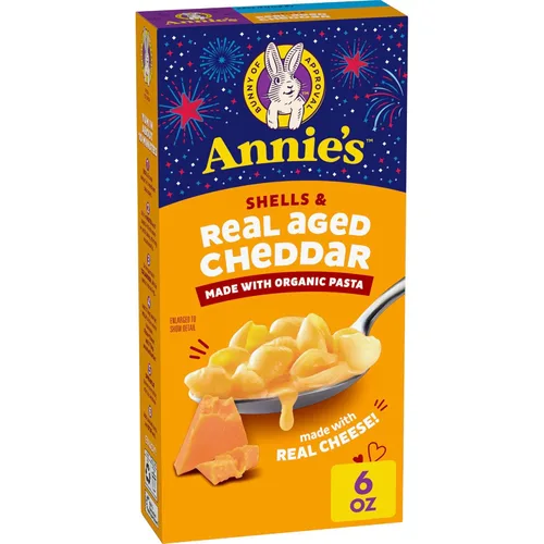 Conchas de Annie's y Cheddar Añejo Real, hecho con pasta orgánica y queso real, 6 onzas