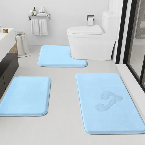 Miniatura 28 de HUXMEYSON Juego de alfombras de baño de 2 piezas, juego de alfombrillas antideslizantes y de secado rápido, alfombras de baño ultra suaves de Negro