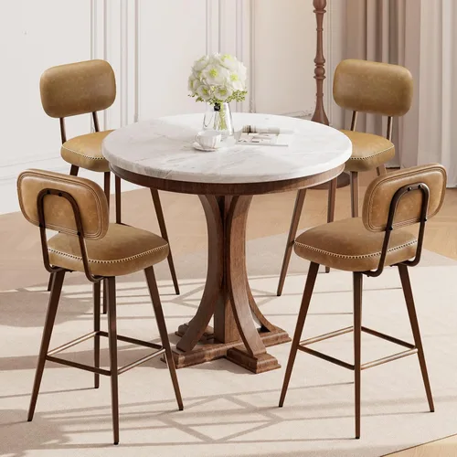 Miniatura 38 de MALOL 26“ PU Leather Swivel Bar Stools Set of 2, Mid Century Counter Height Bar Chairs with Low Back and Metal Legs, Modern Bar Stool Chair for