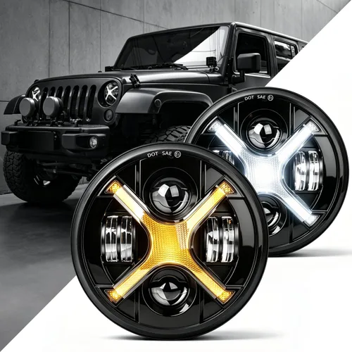 Miniatura 8 de Faros delanteros DRL personalizados de 7 pulgadas, faros delanteros LED redondos compatibles con Jeep Wrangler JK, JKU, TJ, LJ, Chevy, Ford, GMC