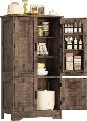 Miniatura 16 de TEENFON Armario de despensa de 43 pies de alto con 4 puertas, armario de cocina con 6 estantes de puerta, armario de almacenamiento-despensa