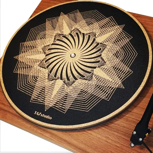 Miniatura 3 de Alfombrilla giratoria de corcho para un mejor soporte de sonido en el tocadiscos de vinilo LP - Diseño geométrico original, tapete de corcho claro