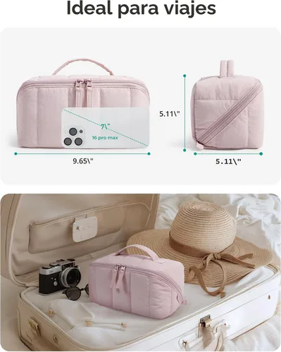 Miniatura 6 de BAGSMART Bolsa de Maquillaje de Viaje para Mujeres, Estuche Cosmético Portátil Resistente al Agua, Organizador de Maquillaje Acolchado Abultado