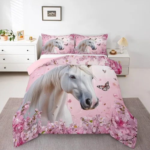 Miniatura 10 de Juego de ropa de cama tamaño individual para niñas y niños, juego de edredón de dibujos animados de animales y gatos, decoración de habitación