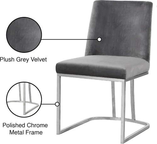 Miniatura 7 de Meridian Furniture Heidi Collection Modern - Silla de comedor tapizada de terciopelo contemporáneo con marco de metal cromado pulido, juego de 2, 19
