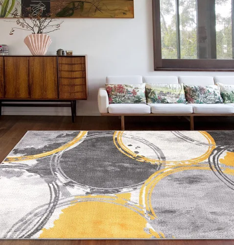 Miniatura 8 de Rugshop Evora - Alfombra moderna amarilla para pasillo, diseño de círculos contemporáneos, no desprende pelusa, para pasillo o entrada, 2 pies x 7