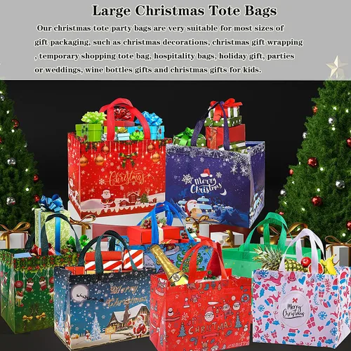 Miniatura 3 de 9 Bolsas de Regalo de Navidad, Bolsas Tote de Navidad con Asas, Bolsas de Compras Reutilizables No Tejidas para Envolver Regalos de Navidad, 9PCS
