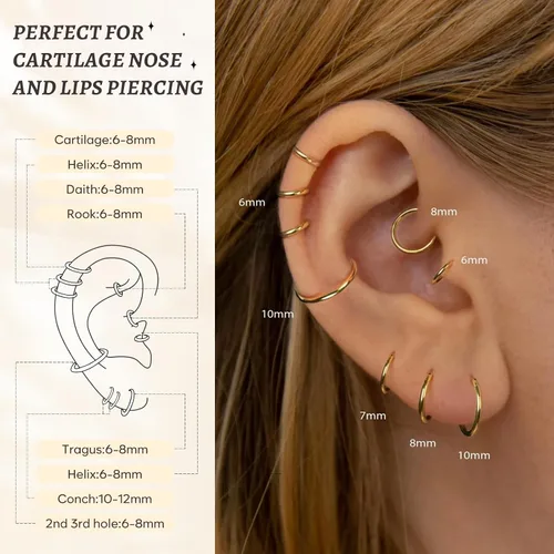 Miniatura 5 de Gokeey Small Gold Huggie Hoop Earrings Set for Women 14K Real Gold Plated Hypoallergenic Lightweight Earrings for Sensitive Ears Everyday Earrings
