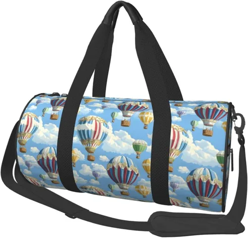 Large Duffle Bag for Travel - Retro Hot Air Balloon Print Gym Bag for Women Men, Travel Foldable Bags for Women Men with Zippered Multiple Pockets