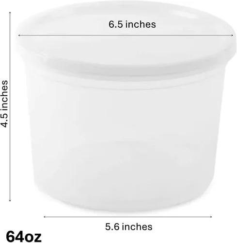 Miniatura 2 de Pesado, 64 onzas, recipientes redondos desechables transparentes para almacenamiento de alimentos con tapas para llevar, aptos para microondas, a
