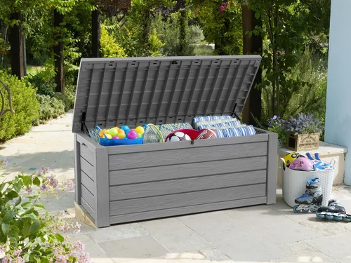 Miniatura 4 de Keter Westwood 150 - Caja de almacenamiento grande de resina de 150 galones para muebles de patio, cojines de exterior, herramientas de jardín