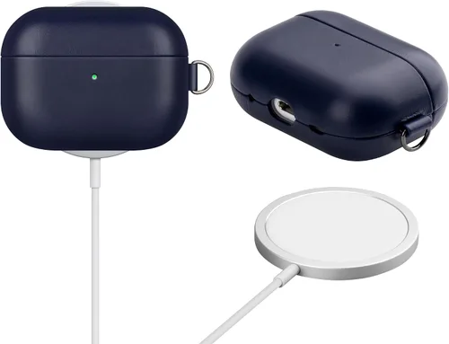 Miniatura 3 de Maogoam Funda de cuero genuino para AirPods Pro 2, botón de sincronización, diseño de clip en D con cordón de mano, funda de cuero encerado