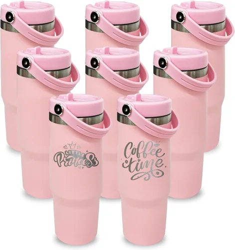 Miniatura 54 de Vaso de 30 onzas con asa superior, vaso aislado al vacío de doble pared con popote abatible, taza de café de viaje de 30 onzas con recubrimiento