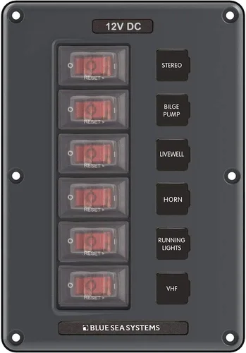 Miniatura 8 de Blue Sea Systems 4320 Panel de interruptores de disyuntor resistente al agua, gris, 4 posiciones