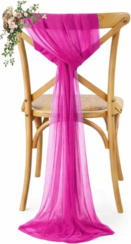 Miniatura 24 de VDS Paquete de 25, Rojo Manzana, Lazos de Gasa para Sillas con Bordado de Chiffon, Funda para Silla con Moño en la Parte Posterior, Ideal