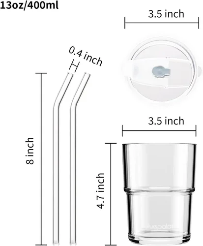 Miniatura 2 de BLUEPOLAR - Vaso de agua de vidrio de 13 oz/400 ml con popote y tapa sellada para llevar, vaso de café helado de pared gruesa, vaso de vidrio