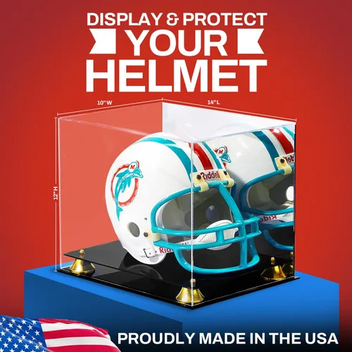 Miniatura 2 de PENNZONI Vitrina de casco de fútbol de tamaño completo vitrina de acrílico transparente Estuche de casco de base negra de doble capa con Espalda