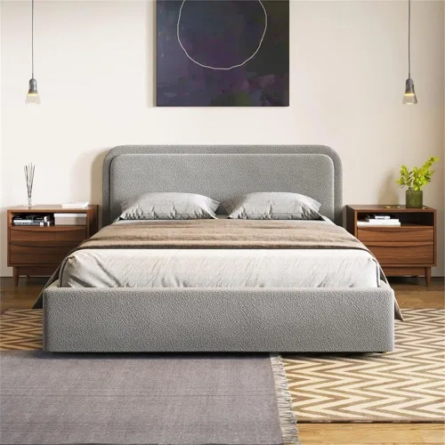 Miniatura 22 de Chloe - Cama de plataforma tapizada No requiere somier (borde negro, marco de cama queen)