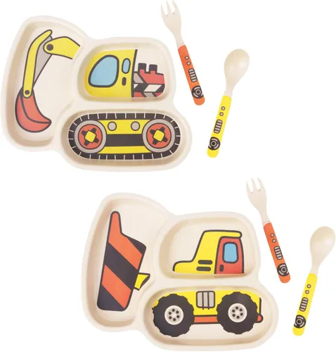 Miniatura 10 de Juego de platos para niños, incluye tenedor y cuchara, juego de 3 piezas, platos para niños pequeños, juego de platos divididos para alimentación