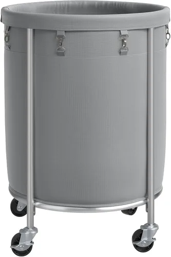Miniatura 14 de ELYKEN Cesta de lavandería con ruedas, cesta de lavandería rodante de 170L con bolsa extraíble y marco de acero, carrito de lavandería redondo con 4