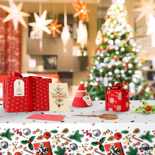 Miniatura 4 de KatchOn, XtraLarge - Mantel de Navidad de plástico, paquete de 3, 108 x 54 pulgadas, mantel de vinilo desechable de Navidad, decoraciones navideñas