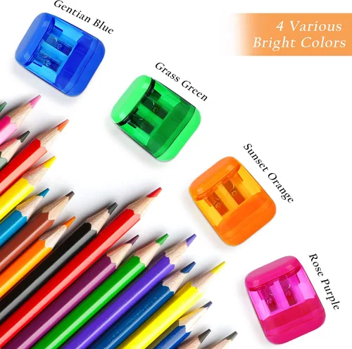 Miniatura 5 de Aodaer 48 sacapuntas manuales de doble agujero compacto con tapa para sacapuntas en oficina, hogar mezclado 4