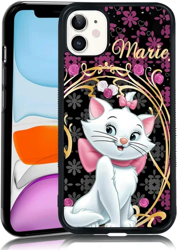 Elegante funda de teléfono con diseño de gato Marie compatible con iPhone 11, funda de encaje dorado para iPhone, a prueba de golpes, rosa fucsia,