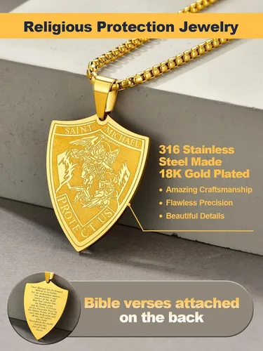 Miniatura 44 de U7 Saint Benedict/Michael Medal Necklace, 316L Stainless Steel Virgin Mary Necklace for Men Women, Bible Verse Protection Necklace Catholic