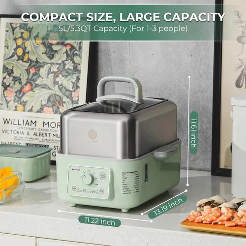 Miniatura 3 de BUYDEEM G52 - Vaporizador Eléctrico de Alimentos de 5.3 Cuartos de Galón para 2-4 Porciones, Vaporizador de Verduras para Cocinar, Mantiene Caliente