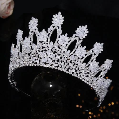 Miniatura 5 de Tiaras de Boda Plateadas Altas para Mujer, Coronas de Quinceañera de Zirconia Cúbica de Lujo para Mujer, Accesorios para el Cabello de CZ