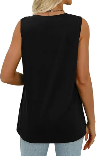 Miniatura 4 de WIHOLL Camisetas sin mangas plisadas de verano para mujer, ajuste holgado, cuello en V, sin mangas, fluidas