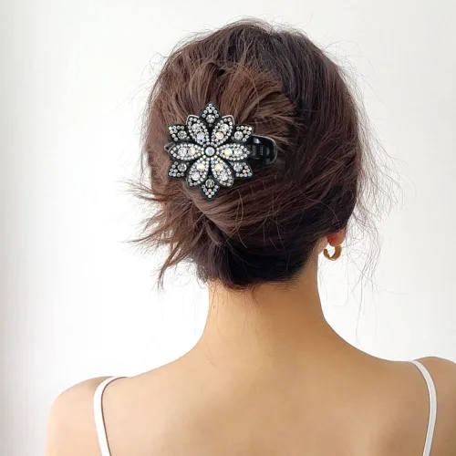 Miniatura 3 de inSowni Juego de 4 Pinzas para el pelo de lujo con brillos de fantasía, cristales brillantes, decorativas, de plástico, con flores, clips de garra