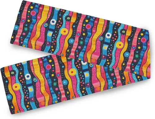 Retro Graffiti Art Colorful Stripe Rounds Decorative White Table Runner, 13x70inches, Living Room Decorations Reusable Fall Table Runner decoracion