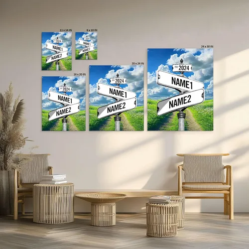 Miniatura 53 de Impresiones en lienzo personalizadas: letrero de calle Crossroads para parejas, arte de pared, nombres y fechas, regalo personalizado, impresión