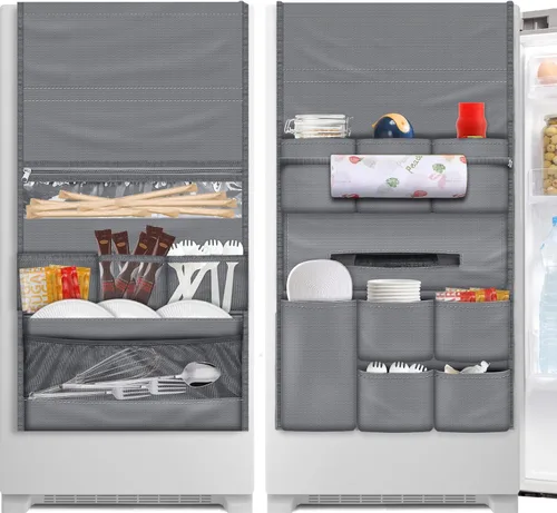 RGQSUN Mini organizador de refrigerador de 55.1 x 15.7 pulgadas con 15 bolsillos, organizador impermeable para refrigerador, accesorios de doble
