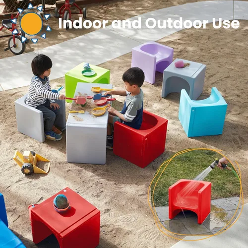 Miniatura 5 de ECR4Kids Tri-Me - Juego de mesa y sillas cubo, muebles multiusos, color rojo, 3 piezas