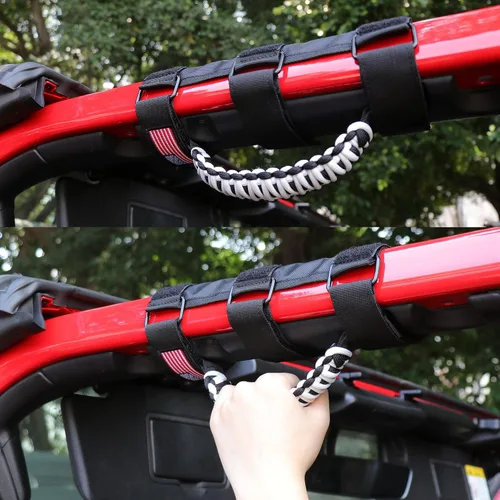 Miniatura 6 de 2 x Asas de Agarre para Barra Antivuelco, Mango de Agarre de Paracord para Jeep Wrangler YJ TJ JK JL y Gladiator JT 1955-2022 UTV ATV, Compatible