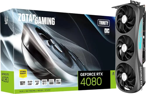 ZOTAC Gaming GeForce RTX 4080 16GB Trinity OC 16GB GDDR6X 256-bit 22.4 Gbps PCIE 4.0 Tarjeta gráfica para juegos, refrigeración avanzada IceStorm
