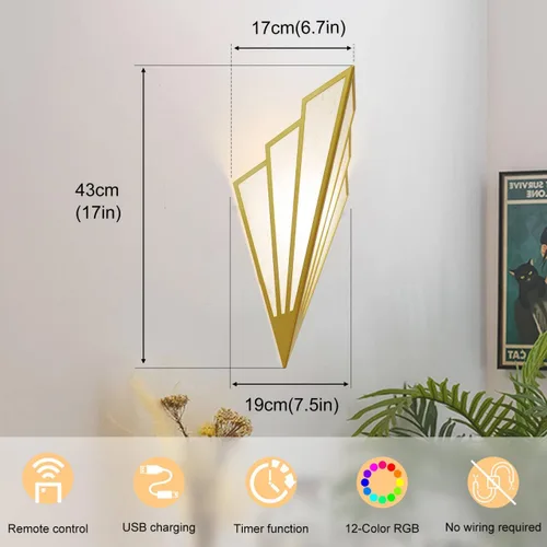 Miniatura 4 de Juego de dos apliques de pared modernos que funcionan con pilas, lámpara de pared simple y creativa Art Deco con control remoto, luz de pared LED