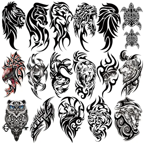 Miniatura 9 de 77 hojas de tatuajes temporales 3D para hombres y mujeres, diseño de león, tigre, dragón, araña, escorpión, serpiente, medusa, rosa, para cuello
