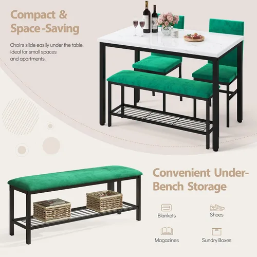 Miniatura 6 de HUGROVE Juego de mesa de comedor de mármol sintético 47.2 para 4, sillas de mesa de cocina con sillas tapizadas de terciopelo, juego de mesa de Verde