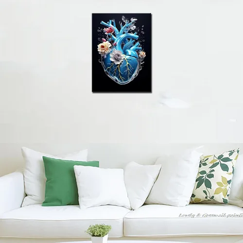 Miniatura 2 de Corazón con flores Pintura de diamante DIY 5D, kit de numeración, órganos humanos cristal diamantes de imitación pintura de diamantes de imitación