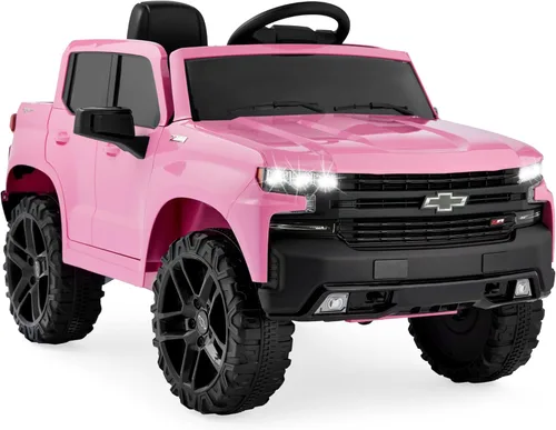 Best Choice Products Camión Chevrolet Silverado con licencia de 12 V, juguete eléctrico para automóvil con control remoto para padres, Rosa