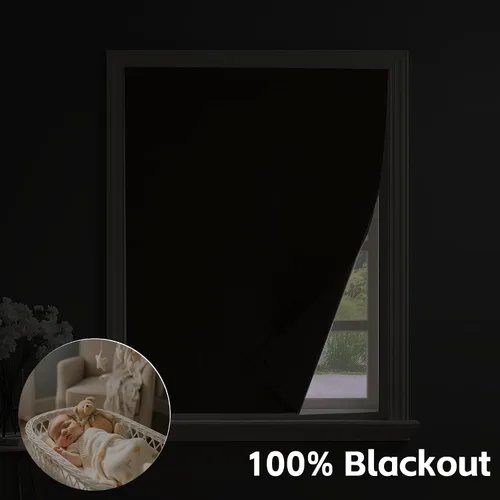 Miniatura 4 de NICETOWN Blue Linen - Cortina autoadhesiva 100% opaca para caravana, sin taladro, fácil de instalar, para ventana de cocina, 35 pulgadas de ancho x
