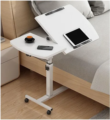 Miniatura 12 de Mesa auxiliar pequeña, mesa auxiliar para sala de estar, mesa auxiliar de ángulo ajustable, rotación de 360° con ruedas, mesa auxiliar móvil, fácil